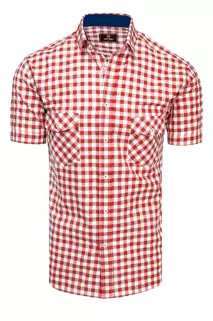 Bílo-červená pánská košile s krátkým rukávem kostkovaná Dstreet KX0954