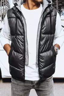 Černá pánská prošívaná silná vesta s kapucí Dstreet TX4142