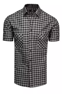 Černo-šedá pánská košile s krátkým rukávem kostkovaná Dstreet KX0958