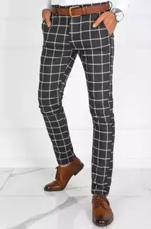 Pánské kalhoty kostkované tmavě šedé Dstreet UX3695