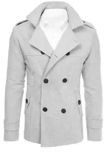 Pánský dvouřadý kabát světle šedý Dstreet CX0421