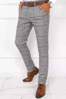 Světle šedé pánské textilní karované chino kalhoty Dstreet UX3780