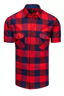 Tmavě modro-červená pánská košile s krátkým rukávem kostkovaná Dstreet KX0948
