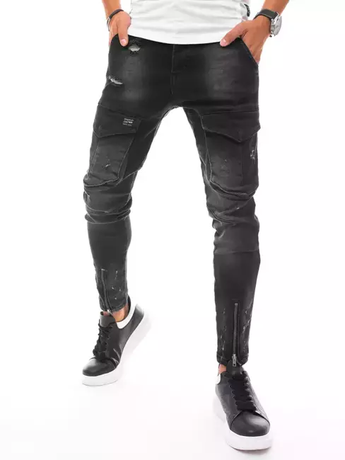 Pánské nákladní kalhoty džínové černé Dstreet UX3289