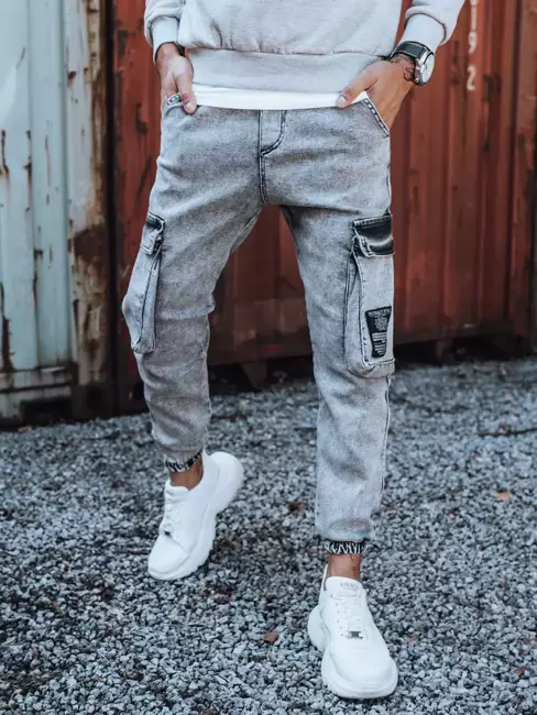 Pánské nákladní kalhoty džínové světle šedé Dstreet UX3309
