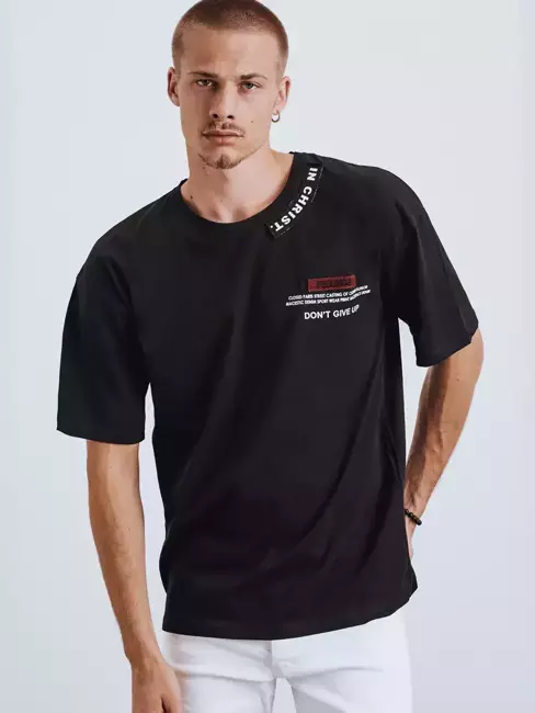Pánské tričko s potiskem a nášivkami černé Dstreet RX4608